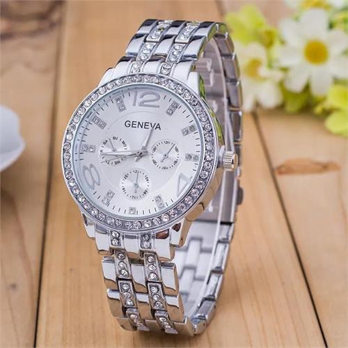 Geneva Diamond Luxury Sliver Watch