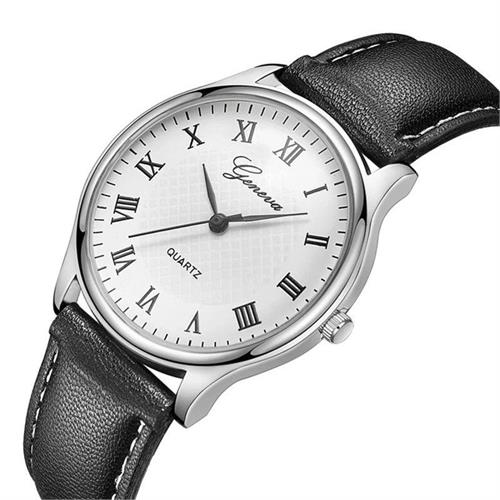 Geneva Leather Belt White Dial Watch