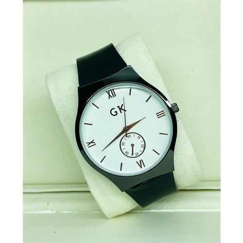 GK Casual Black Leather Analog Mens Watch