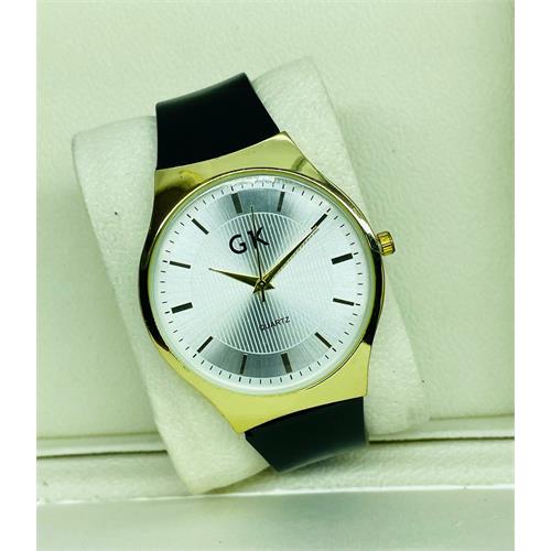 GK Casual Black Leather Analog White Dial Mens Watch