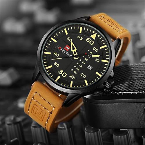 NAVIFORCE NF9074 Brown & Black Dial Leather Analog Watch