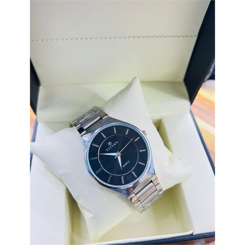 Titan Black Dial Sapphire Stainless Steel Luxury Watch
