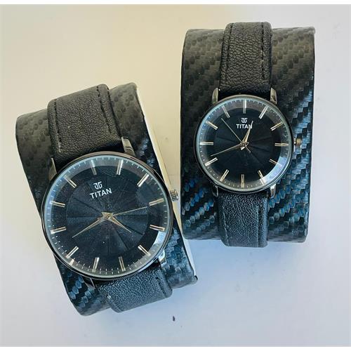 Titan Leather Strap Couple Watch (Black)