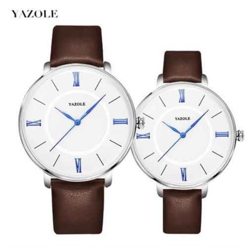 Yazole Couple Leather Watch (Brown)