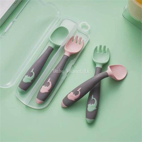 BPA Free Food Grade Bendable Baby Spoon and Fork Set with Storage Box