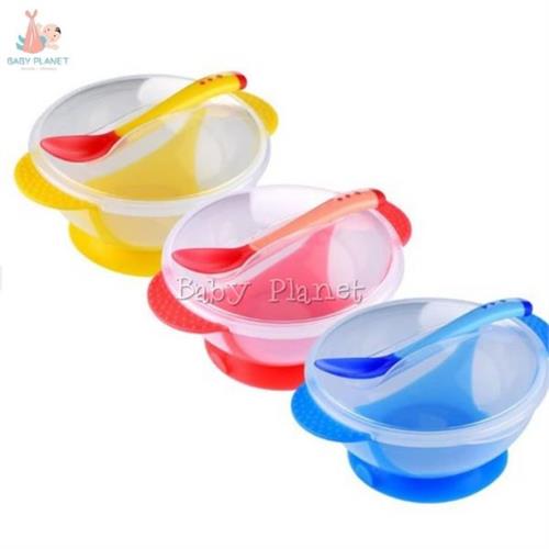 Transparent Baby Feeding Suction Bowl with Lid and Spoon