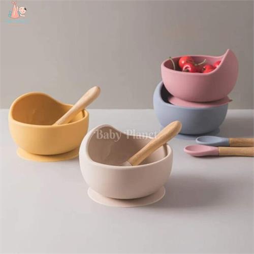 BPA Free Food Grade Silicone Baby Feeding Bowl and Spoon Set