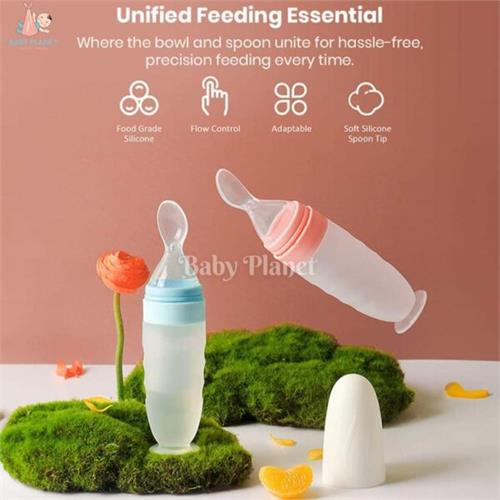 BPA Free Food Grade Silicone Baby Squeeze Feeder Spoon Bottle with Lid