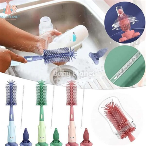 Latest Design 3 in 1 Baby Bottle, Nipple and Straw Cleaning Silicone Brush