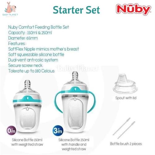 Nuby Brand Food Grade Anticolic Comfort Silicone Bottle Starter Set