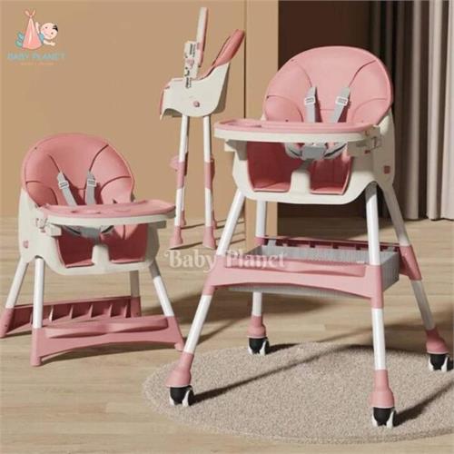 2 Ways Convertible and Foldable Baby feeding Chair / High Chair with Universal Wheels