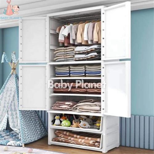Extra-Wide Cute Cartoon Design Kids Wardrobe / Baby Cupboard with Drawers Blue Bear (Big)