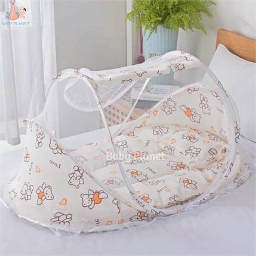 Portable Baby Mosquito Net Room with Mattress and Pillow Bear Design