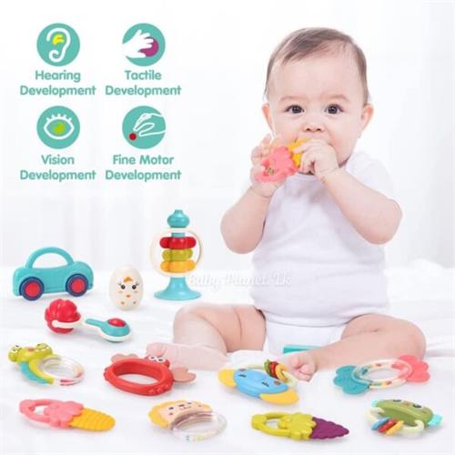 Premium Handbell Baby Rattle and Teether 7 Pcs Set