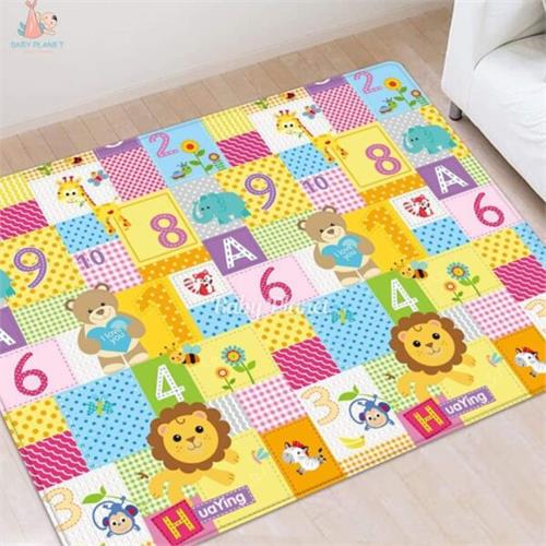 Cute Cartoon Design Double Side Printed Foldable Baby Play Mat with Storage Bag Animals and Numbers