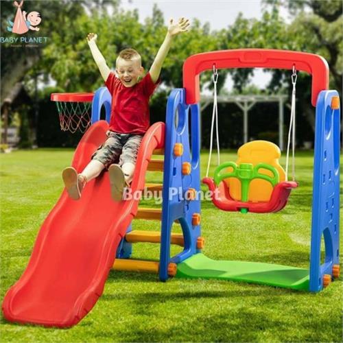 Kids 3 in 1 Climber Slide + Swing Seat + Basketball Hoop Playset