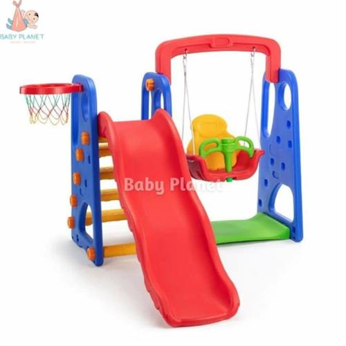 Kids 3 in 1 Climber Slide + Swing Seat + Basketball Hoop Playset