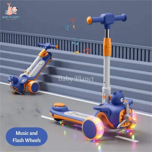 Cute Bear Face Height Adjustable and Foldable Kids Scooter with music and Flash Wheels