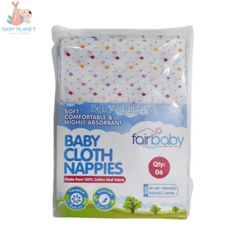 Fairbaby Nappies 18 x 18 Printed Neutral (6 in 1 Pack)
