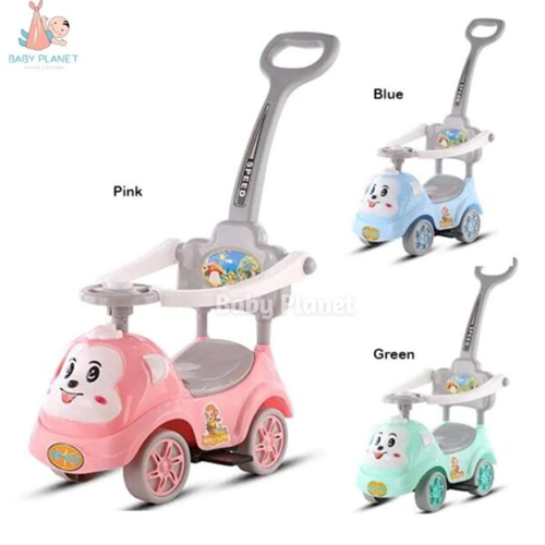3 in 1 Cute Animal Face Ride-On Tolo Car with Music, Lights and Parental Push Bar