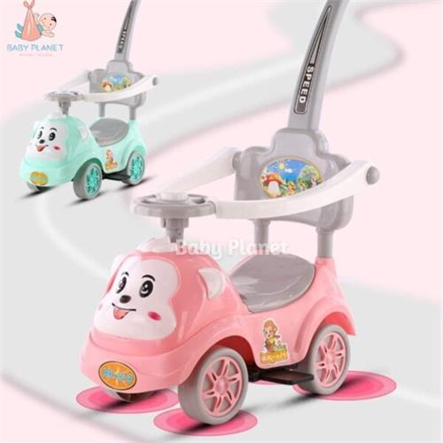 3 in 1 Cute Animal Face Ride-On Tolo Car with Music, Lights and Parental Push Bar