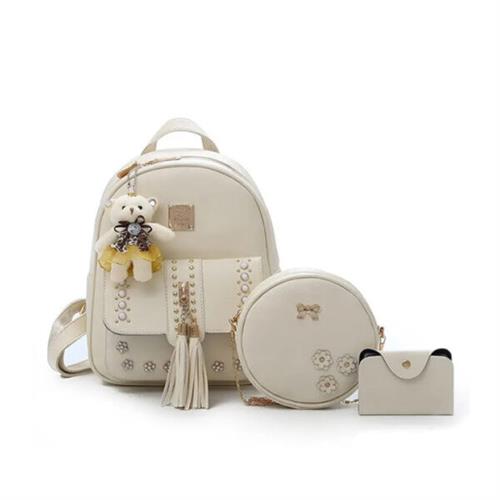 New Stylish Elegant Backpack For Ladies 3 pcs set White