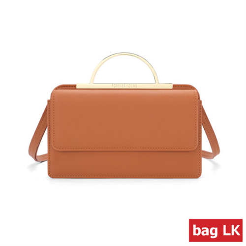 Golden Handle Ladies Leather Side Bag + Wallet Brown