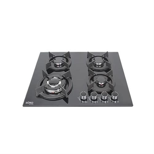 Euromax 4 Burner Glass Top Cast Iron Burner Black (Battery Ignition)