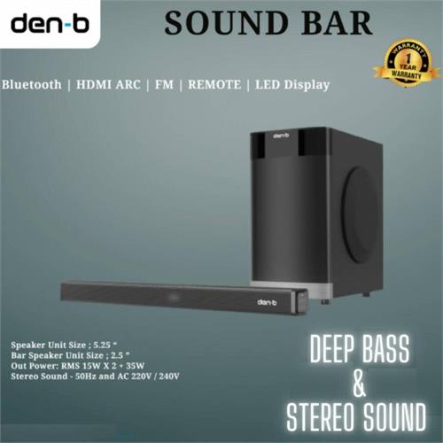 DEN-B Sound Bar and Speaker Subwoofer Bluetooth HDMI ARC DEN B
