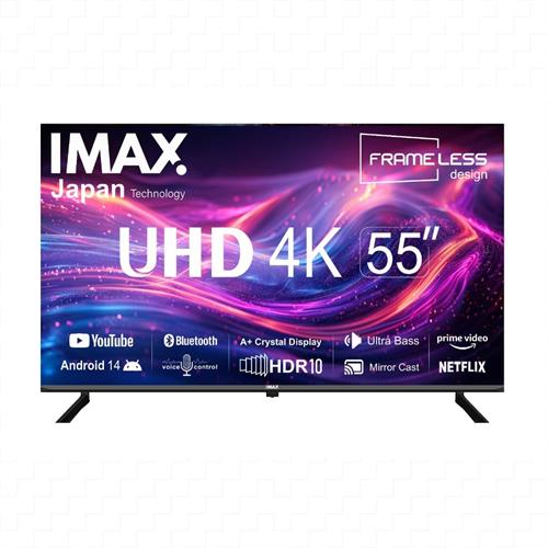 IMAX 55 inch Smart Android 14 Bluetooth 4K UHD HDR LED Frameless TV with Smart Remote