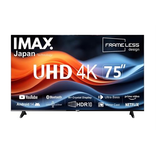 IMAX 75 inch Smart Android 14 Bluetooth 4K UHD HDR LED Frameless TV with Smart Remote