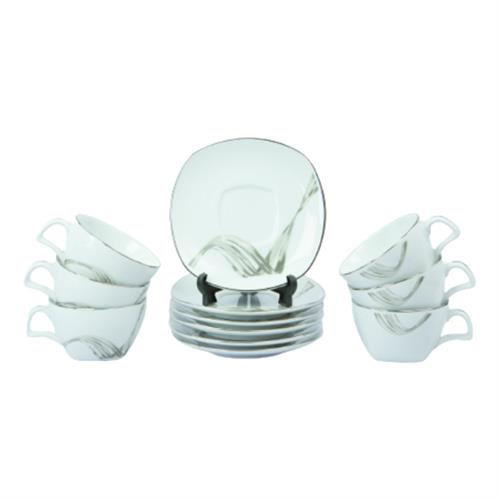 Dankotuwa Porcelain Fancy Wave Platinum Tea Set - 12 Pcs