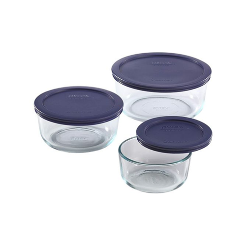 Pyrex Round Glass Food Storage Set - 6 Pcs (Blue)