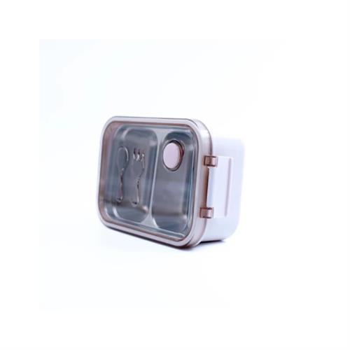 Stainless Steel Lunch Box Fork and Spoon Design - Pale Cream