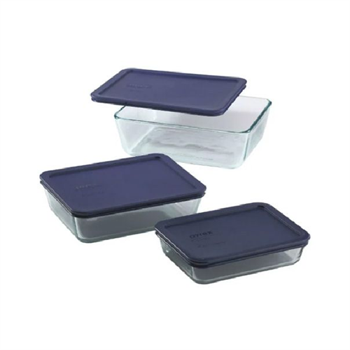 Pyrex Rectangular Glass Food Storage Set - Blue (6 Pcs)
