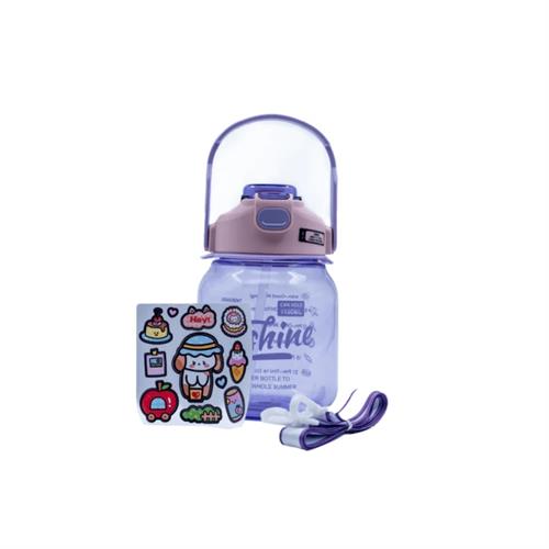 Kids Portable Water Bottle with Straw and Strap with Sticker Purple - 1100ml