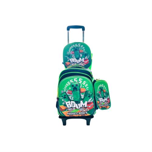 3D Trolley Bag with Light 3 In 1 Kids Backpacks - Minecraft Creeper Boom