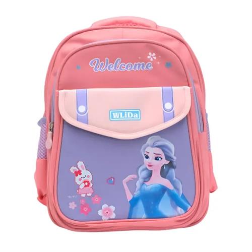 Kids Backpack with Pocket Elsa and Cute Bunny Pink