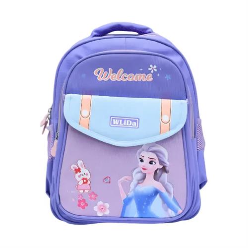 Kids Backpack with Pocket Elsa and Cute Bunny Purple