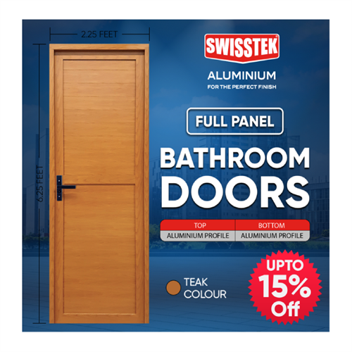 SWISSTEK 27 x 75 inch Bathroom Doors Teak Finish (Right Side-W/O Glass)