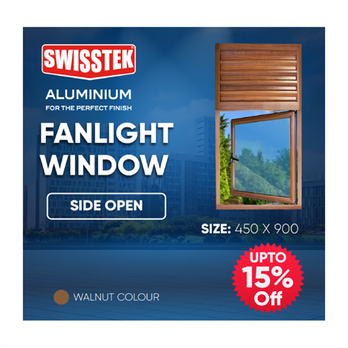 SWISSTEK Pre-Fabricated Fanlight Window 450x900mm Walnut - Side Open