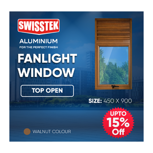 SWISSTEK Pre-Fabricated Fanlight Window 450x900mm Walnut - Top Open