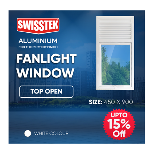 SWISSTEK Pre-Fabricated Fanlight Window 450x900mm White - Top Open