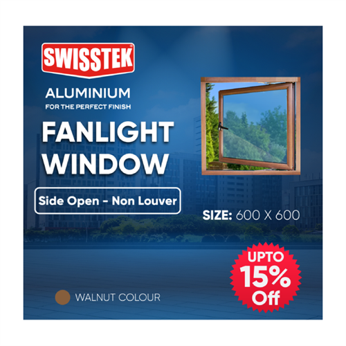 SWISSTEK Pre-Fabricated Fanlight Window 600x600mm Walnut - Side Open (Non Louver)