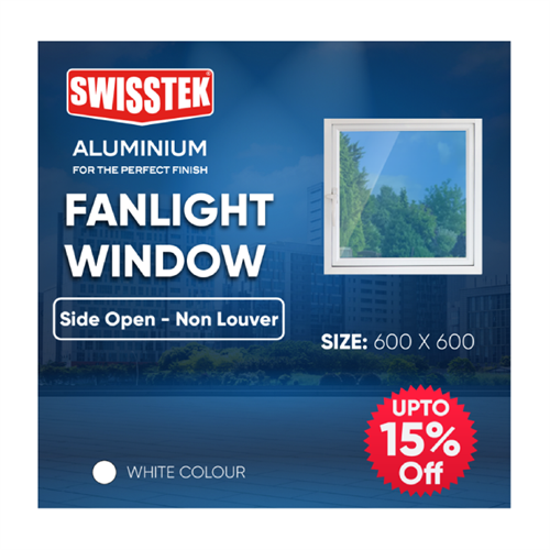 SWISSTEK Pre-Fabricated Fanlight Window 600x600mm White - Side Open (Non Louver)