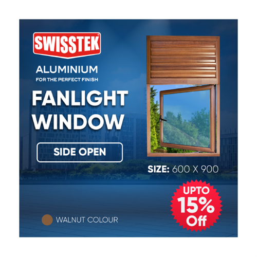 SWISSTEK Pre-Fabricated Fanlight Window 600x900mm Walnut - Side Open