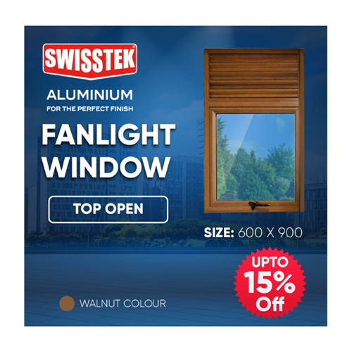 SWISSTEK Pre-Fabricated Fanlight Window 600x900mm Walnut - Top Open