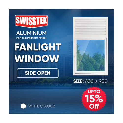 SWISSTEK Pre-Fabricated Fanlight Window 600x900mm White - Side Open