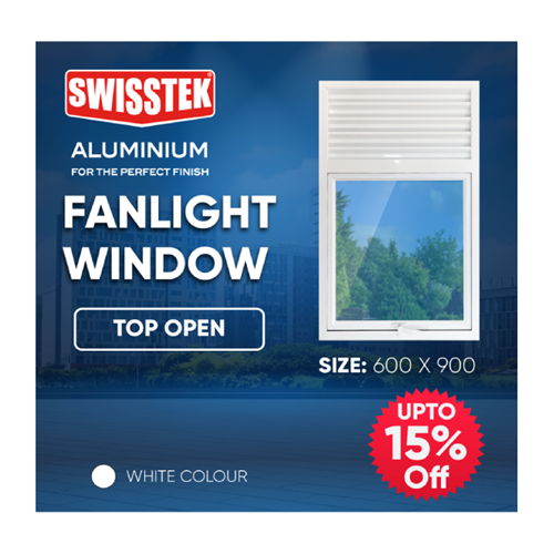 SWISSTEK Pre-Fabricated Fanlight Window 600x900mm White - Top Open