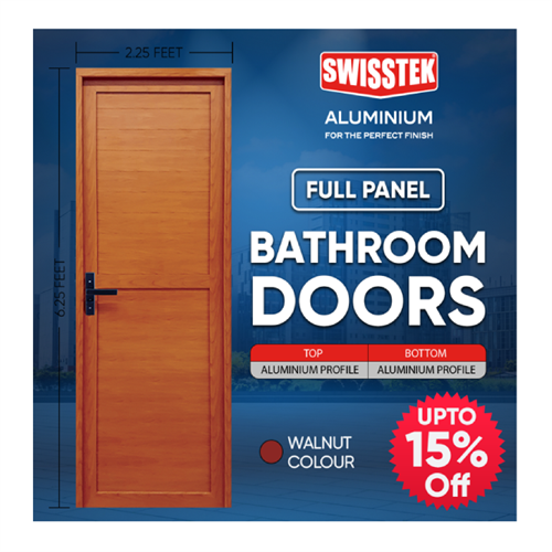 SWISSTEK 27 x 75 inch Bathroom Doors Walnut Finish (Right Side-W/O Glass)